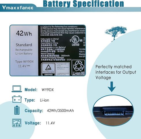 استبدال بطارية الكمبيوتر المحمول WY9DX 42Wh لجهاز Dell Latitude 5520 5420 Precision 15 3560 Series P137G P137G001 P104F P104F002 P104F001 RJ40G 01K2CF 075X16 0WK3F1 0M3KCN 005R42 81SS000DUS in Kuwait
