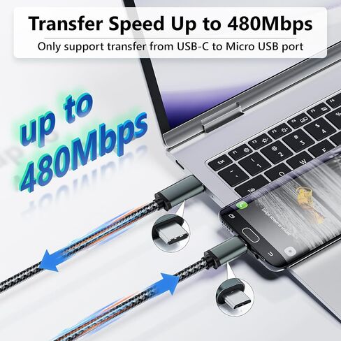 USB C to Micro USB Cable 1FT, Short 0.3M Braided Type C to Micro USB Cable in Saudi Arabia