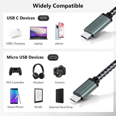 USB C to Micro USB Cable 1FT, Short 0.3M Braided Type C to Micro USB Cable in Saudi Arabia