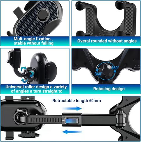 حامل هاتف للسيارة قابل للدوران والسحب، حامل هاتف بمرآة الرؤية الخلفية للسيارة، تعديل دوران 360 درجة مع قاعدة كوب شفط وذراع تلسكوبي لهواتف iPhone وSamsung والهواتف الذكية الأخرى باللون الأسود in Kuwait