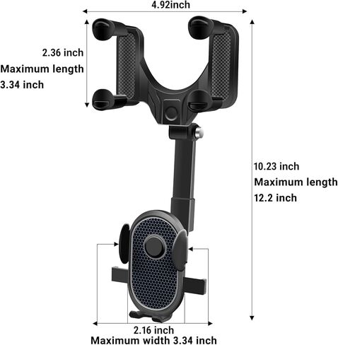 حامل هاتف للسيارة قابل للدوران والسحب، حامل هاتف بمرآة الرؤية الخلفية للسيارة، تعديل دوران 360 درجة مع قاعدة كوب شفط وذراع تلسكوبي لهواتف iPhone وSamsung والهواتف الذكية الأخرى باللون الأسود in Kuwait