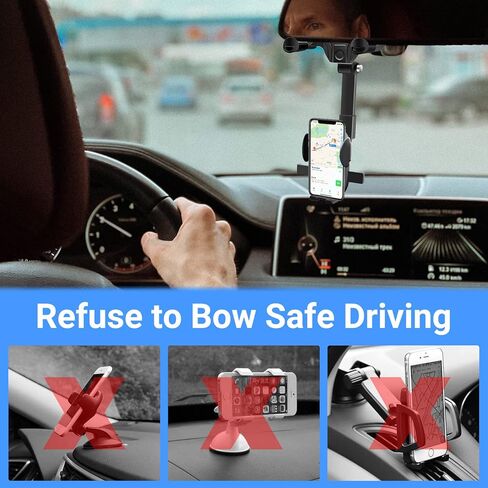 حامل هاتف للسيارة قابل للدوران والسحب، حامل هاتف بمرآة الرؤية الخلفية للسيارة، تعديل دوران 360 درجة مع قاعدة كوب شفط وذراع تلسكوبي لهواتف iPhone وSamsung والهواتف الذكية الأخرى باللون الأسود in Kuwait