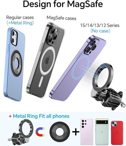 لحامل MagSafe للسيارة - [20 مغناطيس فائق] حامل هاتف مغناطيسي للسيارة 【2 في 1】 حامل هاتف بفتحة تهوية للسيارة، مشبك حامل للهاتف الخلوي آمن بدون استخدام اليدين لهاتف iPhone 15 Pro Max Plus 14 13 12p24 in Kuwait