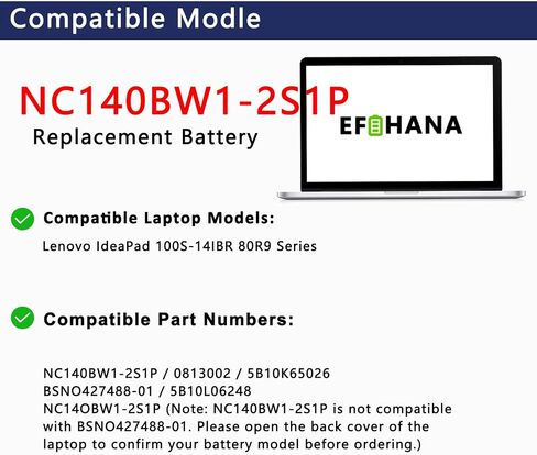 استبدال بطارية الكمبيوتر المحمول NC140BW1-2S1P لجهاز Lenovo IdeaPad 100S 14 بوصة 100S-14IBR 80R9 Series Notebook 0813002 5B10K65026 NC14OBW1-2S1P 7.6V 31.92Wh 4200mAh in Saudi Arabia