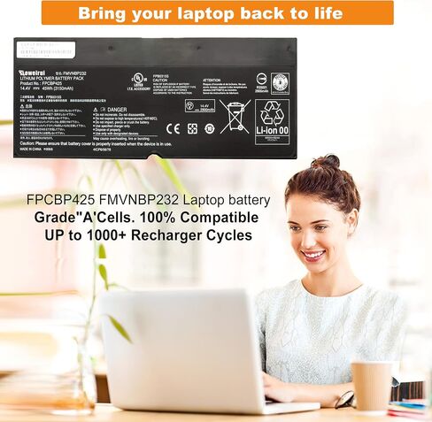 بطارية كمبيوتر محمول FPCBP425 متوافقة مع Fujitsu LifeBook T904 T935 T936 U745 2 في 1 Ultrabook Series Notebook FMVNBP232 FPB0315S بطارية بديلة 14.4 فولت 45 وات في الساعة 3150 مللي أمبير في الساعة 4 خلايا in Saudi Arabia