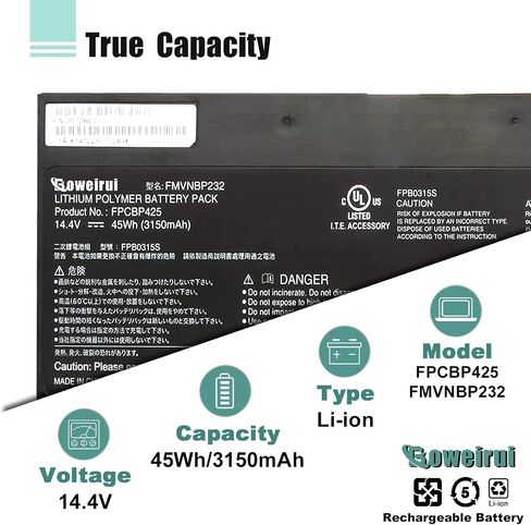 بطارية كمبيوتر محمول FPCBP425 متوافقة مع Fujitsu LifeBook T904 T935 T936 U745 2 في 1 Ultrabook Series Notebook FMVNBP232 FPB0315S بطارية بديلة 14.4 فولت 45 وات في الساعة 3150 مللي أمبير في الساعة 4 خلايا in Saudi Arabia