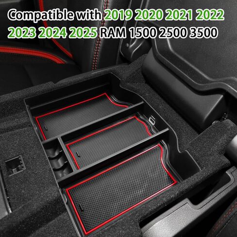 منظم وحدة التحكم المركزية TACOBRO متوافق مع 2019-2023 2024 Dodge RAM 1500 2500 3500 ملحقات مسند الذراع صندوق تخزين صينية - حافظ على سيارتك نظيفة ومرتبة، زخرفة سوداء in Saudi Arabia