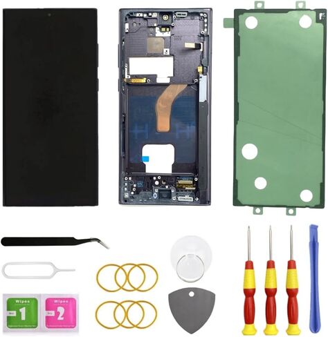 OLED for Samsung Galaxy S22 Ultra 5G LCD Display Screen Assembly Replacement for Samsung S22 Ultra Touch Digitizer Screen with Frame Toolkits S908U S908A US Version Black in Kuwait