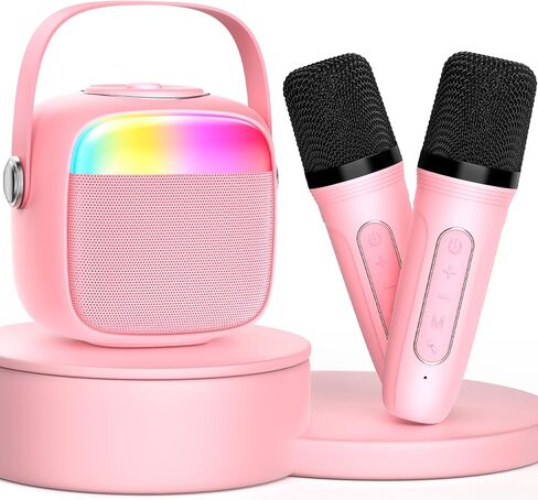 Karaoke Machine for Kids & Adults, Mini Portable Bluetooth Speaker with Microphones, Home Party Karaoke Speaker Support SD Card/USB, Gift for Brithday, and Toys for Girls/Boys in Saudi Arabia