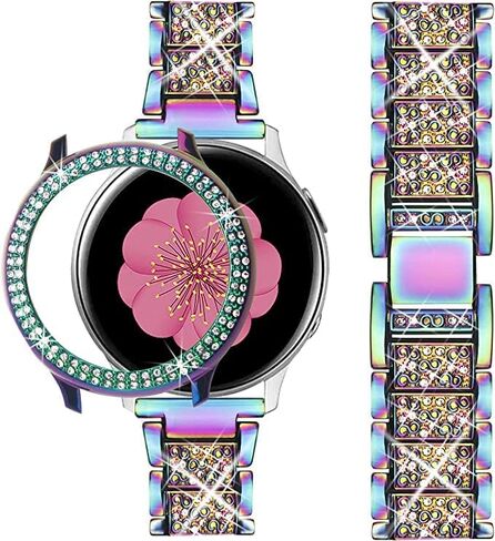 متوافق مع ساعة Samsung Galaxy Watch Active 2 Band 40mm 44mm + حافظة، حزام بديل للسيدات ومصد كامل حول الكمبيوتر in Kuwait