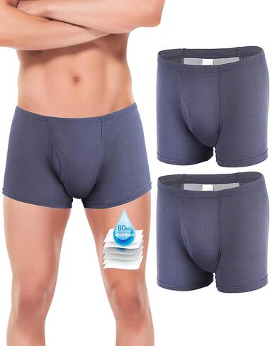 Incontinence Underwear for Men Washable, Reusable Leak Proof Underwear, Breathable Cotton Boxers, Bladder Leak Briefs High Absorbency 80ml,2Pack（XXL,Grey） in Saudi Arabia