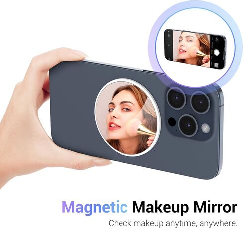 مرآة سيلفي مغناطيسية من JJC لهاتف iPhone 15 14 13 12 Pro Max Plus، حافظة Magsafe وجميع الهواتف الذكية، مرآة محدبة للهاتف الخلوي لتسجيل سيلفي/تسجيل الفيديو/الفيديو بزاوية واسعة، مقاس 2.2x0.2 (DxH) in Kuwait