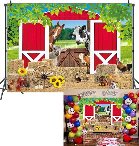 7x5FT الأحمر مزرعة الحظيرة خلفية مزرعة الحيوانات كومة قش الفناء خلفية الحزب بنين بنات مزرعة البلد عيد ميلاد حزب صور بوث الدعائم in Saudi Arabia