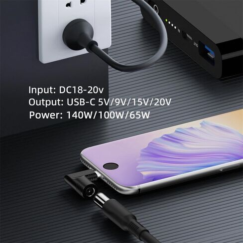 NFHK 140 واط 100 واط تيار مستمر جاك 5.5x2.1 مللي متر المدخلات إلى USB-C نوع-C بزاوية 90 درجة قابس طاقة محول الشحن للهاتف المحمول in Saudi Arabia