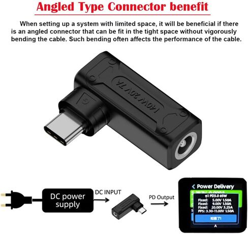 NFHK 140 واط 100 واط تيار مستمر جاك 5.5x2.1 مللي متر المدخلات إلى USB-C نوع-C بزاوية 90 درجة قابس طاقة محول الشحن للهاتف المحمول in Saudi Arabia