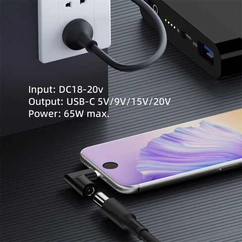 NFHK 140 واط 100 واط تيار مستمر جاك 5.5x2.1 مللي متر المدخلات إلى USB-C نوع-C بزاوية 90 درجة قابس طاقة محول الشحن للهاتف المحمول in Saudi Arabia