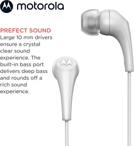 Motorola Wired Earbuds with Microphone - Earbuds 2-S Corded in-Ear Headphones, Control Button for Calls/Music, Comfortable Lightweight Silicone Ear Buds, Clear Bass Sound, Noise Isolation - Black in Kuwait