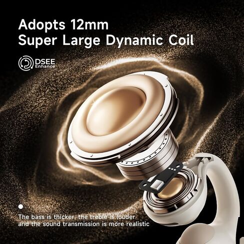 Open Ear Clip Headphones, Wireless Earbuds Bluetooth 5.4 Sport Clip-on Earphones with 4HD Mics, 65H Playtime & LED Display, True Wireless Bluetooth Ear Buds Compatible with Android iOS/Samsung-Brown in Saudi Arabia
