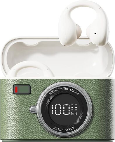Open Ear Clip Headphones, Wireless Earbuds Bluetooth 5.4 Sport Clip-on Earphones with 4HD Mics, 65H Playtime & LED Display, True Wireless Bluetooth Ear Buds Compatible with Android iOS/Samsung-Brown in Saudi Arabia