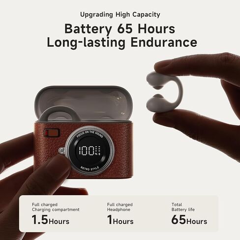 Open Ear Clip Headphones, Wireless Earbuds Bluetooth 5.4 Sport Clip-on Earphones with 4HD Mics, 65H Playtime & LED Display, True Wireless Bluetooth Ear Buds Compatible with Android iOS/Samsung-Brown in Saudi Arabia