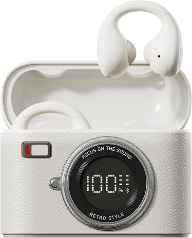 Open Ear Clip Headphones, Wireless Earbuds Bluetooth 5.4 Sport Clip-on Earphones with 4HD Mics, 65H Playtime & LED Display, True Wireless Bluetooth Ear Buds Compatible with Android iOS/Samsung-Brown in Saudi Arabia