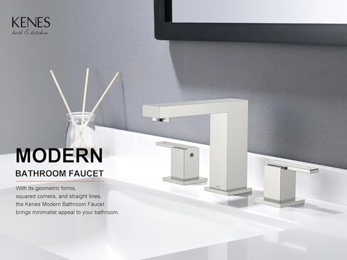 KENES صنبور حمام أسود واسع الانتشار 3 فتحات بالوعة الحمام صنبور أسود غير لامع بمقبضين، 8 بوصة 3 قطع صنبور حمام مع خطوط تصريف وإمداد منبثقة، KE-9050-2-P in Kuwait