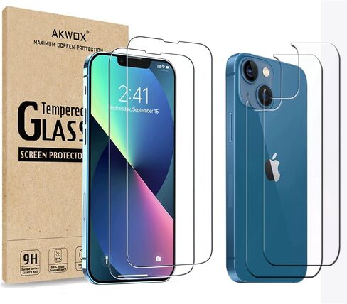 (4 عبوات) واقيات شاشة لهاتف iPhone 13 مقاس 6.1 بوصة مع أغطية خلفية، وواقي شاشة أمامي من الزجاج المقوى Akwox 9H وواقي شاشة خلفي لهاتف iPhone 13 / iP 13 pro (6.1 بوصة) in Kuwait