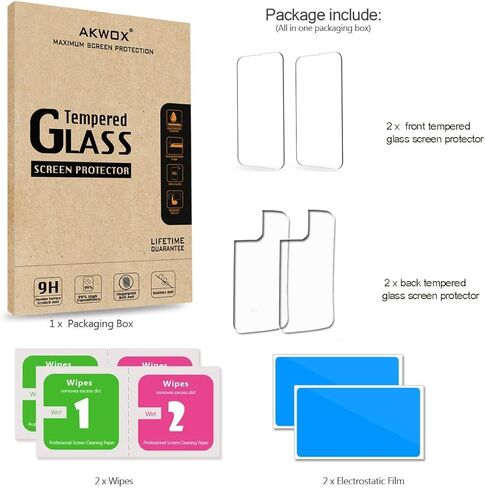 (4 عبوات) واقيات شاشة لهاتف iPhone 13 مقاس 6.1 بوصة مع أغطية خلفية، وواقي شاشة أمامي من الزجاج المقوى Akwox 9H وواقي شاشة خلفي لهاتف iPhone 13 / iP 13 pro (6.1 بوصة) in Kuwait