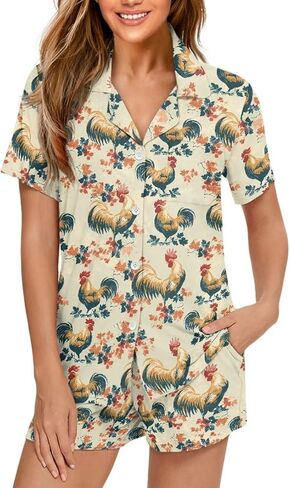 Women's Short Sleeve Sleepwear Button 2 Piece Plus Size Pajamas Casual Soft Stretchy Funny Nightwear with Pockets in Kuwait