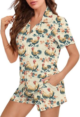 Women's Short Sleeve Sleepwear Button 2 Piece Plus Size Pajamas Casual Soft Stretchy Funny Nightwear with Pockets in Kuwait