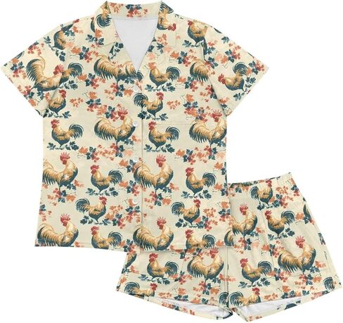 Women's Short Sleeve Sleepwear Button 2 Piece Plus Size Pajamas Casual Soft Stretchy Funny Nightwear with Pockets in Kuwait