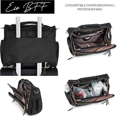 JuJuBe Diaper Bag, Travel Backpack and Large Tote with Portable Changing Pad, Stroller Hooks & Pockets for Baby Bottles, Diapers, Pacifier, Snacks, and Daily Essentials, BFF - Black Catwalk in Kuwait