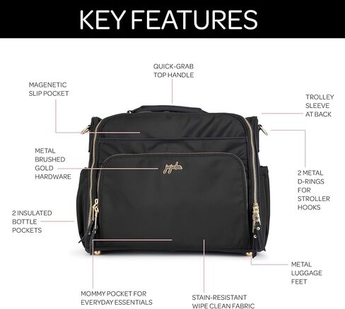 JuJuBe Diaper Bag, Travel Backpack and Large Tote with Portable Changing Pad, Stroller Hooks & Pockets for Baby Bottles, Diapers, Pacifier, Snacks, and Daily Essentials, BFF - Black Catwalk in Kuwait