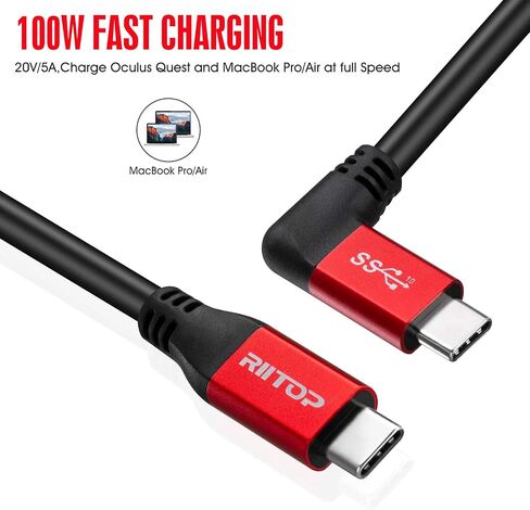 RIITOP USB C to C Cable 100W [10ft], USB 3.1 C (Gen 2) Cable [Angled] with E-Marker, up to 100W PD Charging, 10Gbps Data, 4K Video, Compatible with Oculus Quest 2, USB C Monitor Display in Kuwait