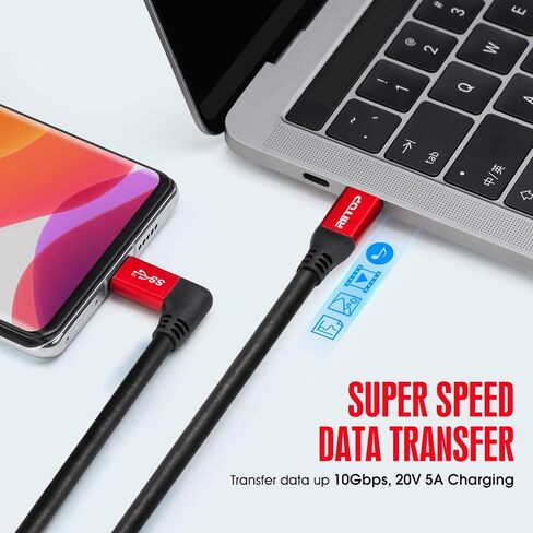 RIITOP USB C to C Cable 100W [10ft], USB 3.1 C (Gen 2) Cable [Angled] with E-Marker, up to 100W PD Charging, 10Gbps Data, 4K Video, Compatible with Oculus Quest 2, USB C Monitor Display in Kuwait