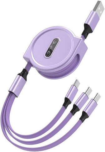 كابل شاحن USB متعدد قابل للسحب 3 في 1 محول سلك شحن متعدد مع موصلات منفذ USB صغير من النوع C متوافقة مع الهواتف المحمولة 3.3FT أرجواني in Kuwait