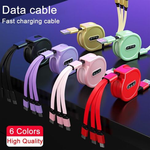 كابل شاحن USB متعدد قابل للسحب 3 في 1 محول سلك شحن متعدد مع موصلات منفذ USB صغير من النوع C متوافقة مع الهواتف المحمولة 3.3FT أرجواني in Kuwait