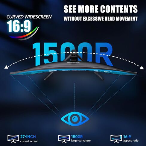 Gaming Monitor 27 Inch 144Hz/165Hz QHD 1440p Computer Monitor LED with Rainbow Lights, 95% sRGB AMD FreeSync G-Sync Compatible, 1ms DisplayPort, HDMI and Speakers, Eye Care Frameless Machine in Saudi Arabia