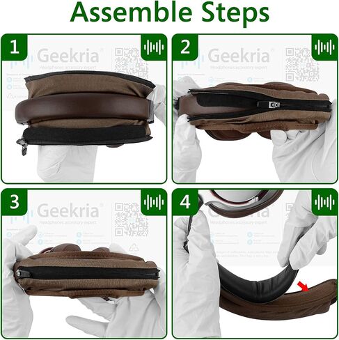 غطاء عصابة الرأس ذو الخطاف والحلقة المتوسطة من Geekria + مجموعة وسائد عصابة الرأس/واقي عصابة الرأس مع سحاب/تركيب DIY لا حاجة لأي أداة، متوافق مع سماعات ATH Bose Beats JBL Hyperx Sony (بني) in Saudi Arabia