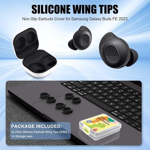 أطراف أجنحة لسماعات أذن Galaxy Buds FE [3 أزواج، S/M/L]، أطراف أجنحة من السيليكون الناعم Galaxy Buds FE ملحقات Galaxy Buds FE مضادة للانزلاق مع صندوق تخزين، مناسبة لعلبة الشحن - أسود in Kuwait