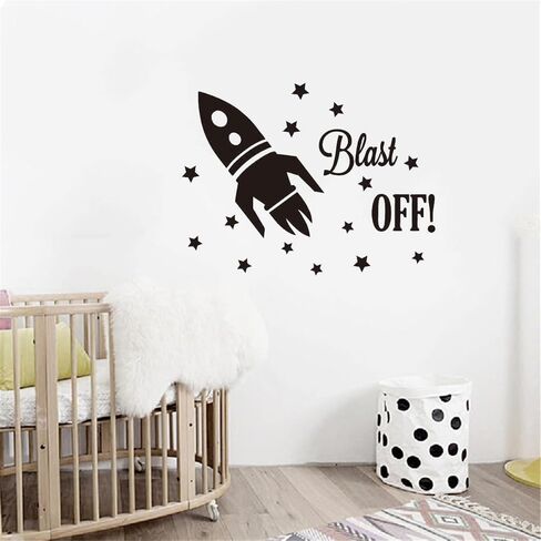 Outer Space Wall Decals: Rocket, Planets, Astronauts - Ignite Imaginative Adventures in Baby Nursery, Boys' Bedroom, and Space-Themed Events Effect Size 18"x14"inch (Black-JZY104-Rocket) in Kuwait