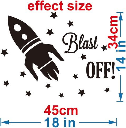 Outer Space Wall Decals: Rocket, Planets, Astronauts - Ignite Imaginative Adventures in Baby Nursery, Boys' Bedroom, and Space-Themed Events Effect Size 18"x14"inch (Black-JZY104-Rocket) in Kuwait
