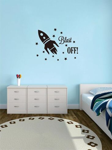 Outer Space Wall Decals: Rocket, Planets, Astronauts - Ignite Imaginative Adventures in Baby Nursery, Boys' Bedroom, and Space-Themed Events Effect Size 18"x14"inch (Black-JZY104-Rocket) in Kuwait