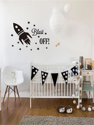 Outer Space Wall Decals: Rocket, Planets, Astronauts - Ignite Imaginative Adventures in Baby Nursery, Boys' Bedroom, and Space-Themed Events Effect Size 18"x14"inch (Black-JZY104-Rocket) in Kuwait