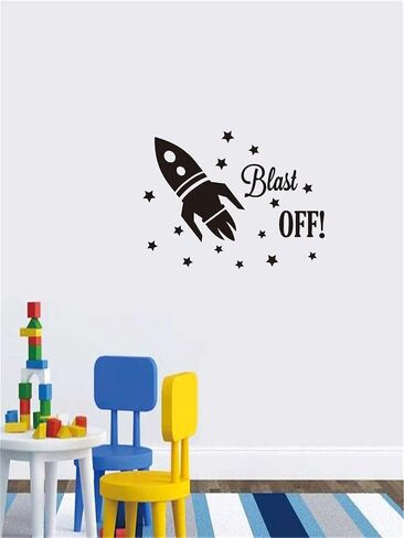 Outer Space Wall Decals: Rocket, Planets, Astronauts - Ignite Imaginative Adventures in Baby Nursery, Boys' Bedroom, and Space-Themed Events Effect Size 18"x14"inch (Black-JZY104-Rocket) in Kuwait