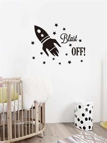 Outer Space Wall Decals: Rocket, Planets, Astronauts - Ignite Imaginative Adventures in Baby Nursery, Boys' Bedroom, and Space-Themed Events Effect Size 18"x14"inch (Black-JZY104-Rocket) in Kuwait