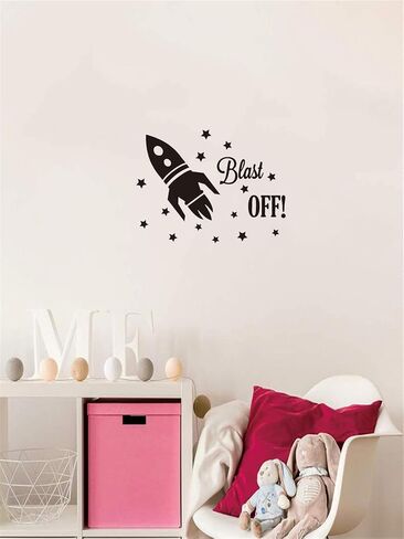 Outer Space Wall Decals: Rocket, Planets, Astronauts - Ignite Imaginative Adventures in Baby Nursery, Boys' Bedroom, and Space-Themed Events Effect Size 18"x14"inch (Black-JZY104-Rocket) in Kuwait