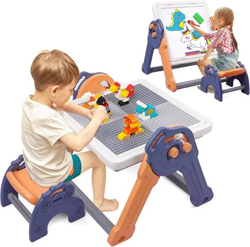 8-in-1 Kids Table and Chair Set, Foldable Kids Activity Table for Toddlers 3-5, Toddler Activity Table Building Block Table with Whiteboard, Water Table Sand Table Sensory Table for Boys Girls in Saudi Arabia