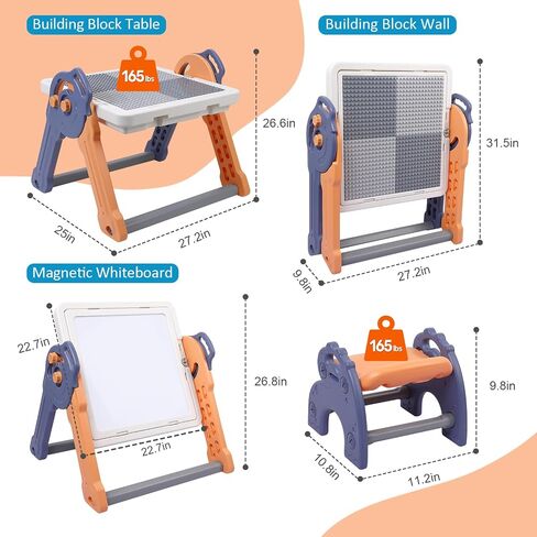 8-in-1 Kids Table and Chair Set, Foldable Kids Activity Table for Toddlers 3-5, Toddler Activity Table Building Block Table with Whiteboard, Water Table Sand Table Sensory Table for Boys Girls in Saudi Arabia