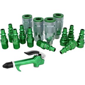 COLORFIT® by Milton® Air Compressor Accessories Kit, 1/4" NPT, A-Style Air Nozzle Starter Kit, Green - 15 Pieces